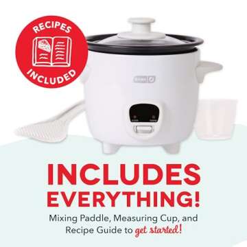Dash Mini Rice Cooker Steamer with Removable Nonstick Pot, Keep Warm Function & Recipe Guide, 2 cups, for Soups, Stews, Grains & Oatmeal - White