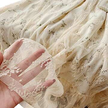 Women Vintage Lace Cottagecore Dress Short Puff Sleeve Hollow Out Floral Embroidery Dress for Casual Wedding Cocktail Party