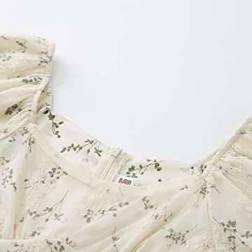 Women Vintage Lace Cottagecore Dress Short Puff Sleeve Hollow Out Floral Embroidery Dress for Casual Wedding Cocktail Party