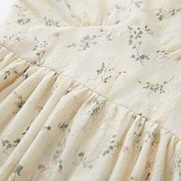 Women Vintage Lace Cottagecore Dress Short Puff Sleeve Hollow Out Floral Embroidery Dress for Casual Wedding Cocktail Party