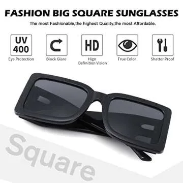 Bouryo Big Square Sunglasses - Trendy Luxury UV Protection