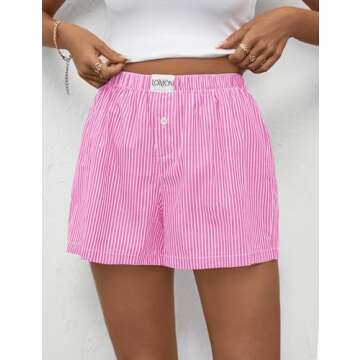 LOMON Womens Boxer Shorts Casual Summer Cotton Pajama Lounge Sleep Pj Pinstriped Shorts Y2K Striped ...