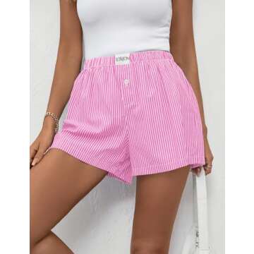 LOMON Womens Boxer Shorts Casual Summer Cotton Pajama Lounge Sleep Pj Pinstriped Shorts Y2K Striped Beach Bottoms (Pink White Pinstripe S)