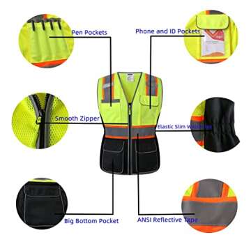 JKWEARSA Reflective Safety Vest for Women - Small, Yellow & Black