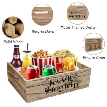 Aksipo Movie Night Snack Organizer - Wooden Snack Holder