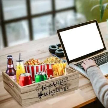 Aksipo Movie Night Snack Organizer - Wooden Snack Holder