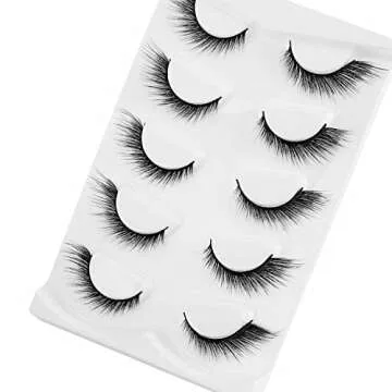 gootrades Cat Eye Lashes Fox Eyelashes 3D Faux Mink False Eyelashes, 5 Pairs Winged Eyelashes 15mm Natural Look L Shape Mimic Eyelashes Extension(Style-02)