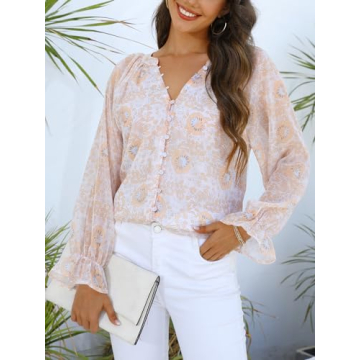 Aoudery Women's V Neck Floral Blouse - Flowy & Stylish