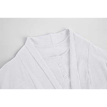 Meikulo Lounge Sets for Women Pajamas Set 3 Piece Outfits Waffle Knit Loungewear Sleeveless Henley Tank Top Vest Pajama Pants Joggers Sweatpants Long Sleeve Lightweight Cardigans White, Small