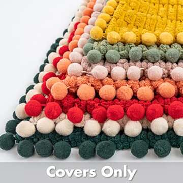 MIULEE Sage Green Corduroy Decorative Throw Pillow Covers Spring Pack of 2 Pom-pom Soft Boho Striped Pillow Covers Modern Farmhouse Home Decor for Sofa Living Room Couch Bed 16x16 Inch