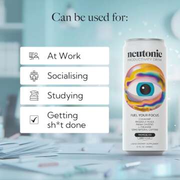 Neutonic Productivity Energy Drink, Boost Focus and Energy, Sugar Free, Science Backed Formula | 355 ML (12 cans) - Tropical Ice