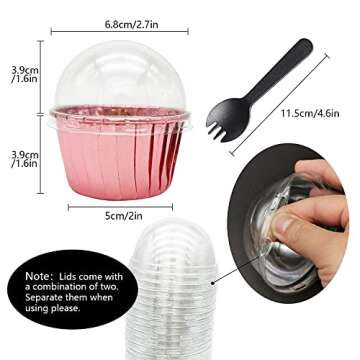 Elegant Cupcake Liners with Dome Lids - 100Pack