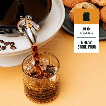 County Line Kitchen Cold Brew Coffee Maker, Mason Jar Pitcher - Heavy Duty Soda Lime Glass w/Stainless Steel Mesh Filter & Flip Cap Lid - Iced Tea & Coffee - 4 Qt (128 oz), Silver - Dispenser