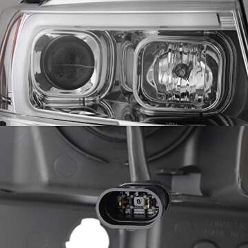 AKKON - For 1999-04 Jeep Grand Cherokee Full LED Daytime Running Lamp Bar Projector Headlights Chrome Housing Clear Lens Set