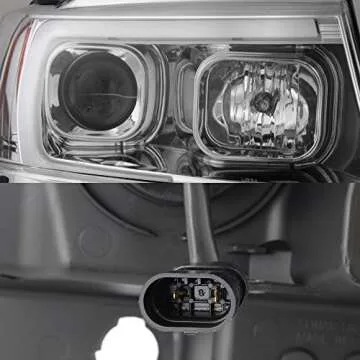 AKKON - For 1999-04 Jeep Grand Cherokee Full LED Daytime Running Lamp Bar Projector Headlights Chrome Housing Clear Lens Set
