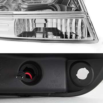 AKKON - For 1999-04 Jeep Grand Cherokee Full LED Daytime Running Lamp Bar Projector Headlights Chrome Housing Clear Lens Set