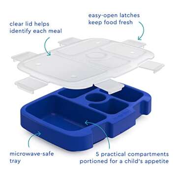 Bentgo® Kids Prints Tray with Transparent Cover - Reusable, BPA-Free, 5-Compartment Meal Prep Container with Built-In Portion Control for Healthy Meals At Home & On the Go (Shark)