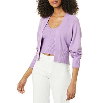 Daily Ritual Women's Ultra-Soft Cardigan and Crop Top Sweater Set
