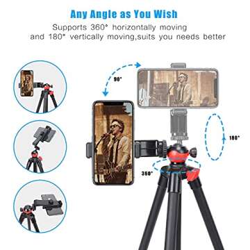 Phone Tripod Stand with Rotating Phone Holder Remote Shutter and Carry Bag，Compatible with iPhone/...