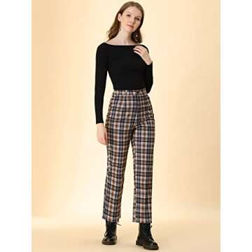 Allegra K Stylish Plaid Cropped Trousers for Women