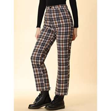 Allegra K Stylish Plaid Cropped Trousers for Women