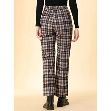 Allegra K Stylish Plaid Cropped Trousers for Women