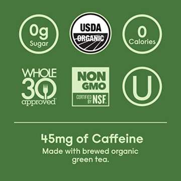 Sound Organic Sparkling Tea, Green Tea with Grapefruit and Mint, Unsweetened, Whole30, Non-GMO, Zero Calories - 12 fl oz, Pack of 12