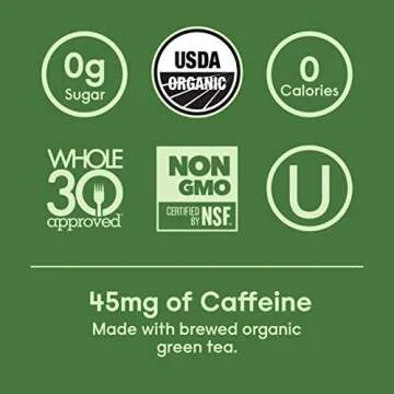 Sound Organic Sparkling Tea, Green Tea with Grapefruit and Mint, Unsweetened, Whole30, Non-GMO, Zero Calories - 12 fl oz, Pack of 12