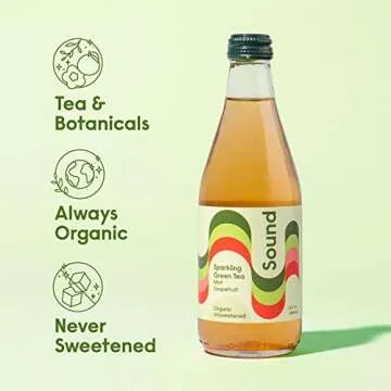 Sound Organic Sparkling Tea, Green Tea with Grapefruit and Mint, Unsweetened, Whole30, Non-GMO, Zero Calories - 12 fl oz, Pack of 12