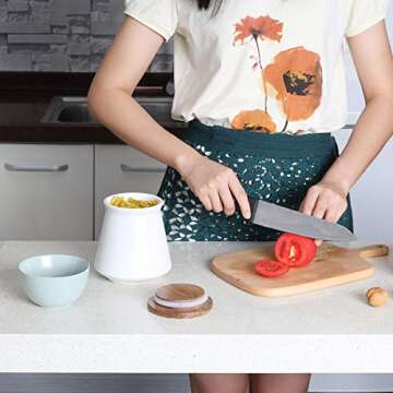 ComSaf Ceramic Food Storage Canister with Airtight Wood Lid (27oz/800ml), White Food Storage Jar Con...