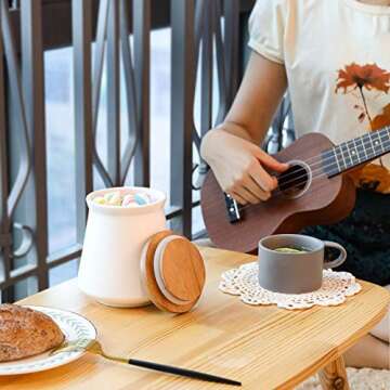 ComSaf Ceramic Food Storage Canister with Airtight Wood Lid (27oz/800ml), White Food Storage Jar Container with Seal Bamboo Lid for Kitchen Pantry Serving Tea, Coffee, Sugar and Spices, Set of 3