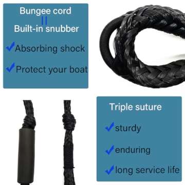 Bungee Dock Lines for Boats - Stretchable Dock Rope with Hook & Foam Float 4-5.5 ft (2 Pack)