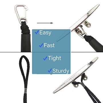 Bungee Dock Lines for Boats - Stretchable Dock Rope with Hook & Foam Float 4-5.5 ft (2 Pack)