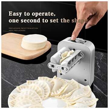 Automatic Electric Dumpling Press Maker Machine - Adjustable and Easy to Operate, With Spoon and Brush - For Home Kitchen Pastry Making (White)