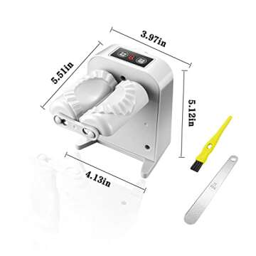Automatic Electric Dumpling Press Maker Machine - Adjustable and Easy to Operate, With Spoon and Brush - For Home Kitchen Pastry Making (White)