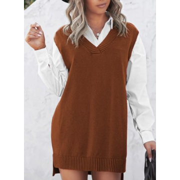 Oversized Sweater Vest for Women - Stylish V Neck Knitted