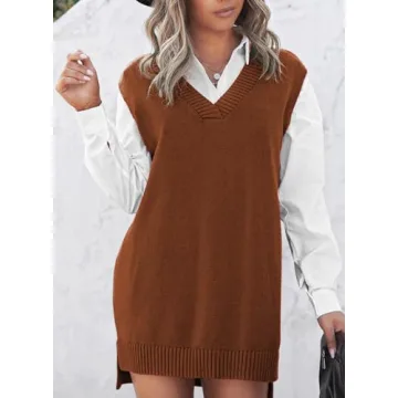 Oversized Sweater Vest for Women - Stylish V Neck Knitted