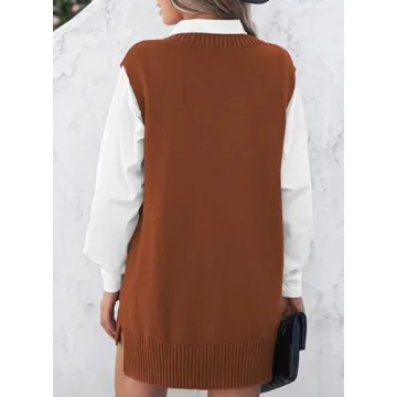 Oversized Sweater Vest for Women - Stylish V Neck Knitted