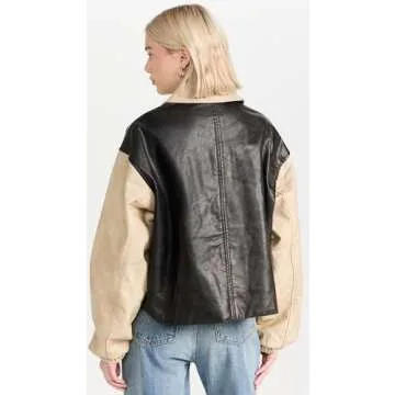 Lioness Women's Bomber Jacket, Camel, Black, Tan, M