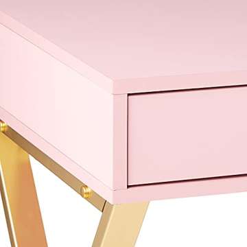 Acme Coleen Wooden Top Writing Desk with 2 Drawers in Pink and Gold