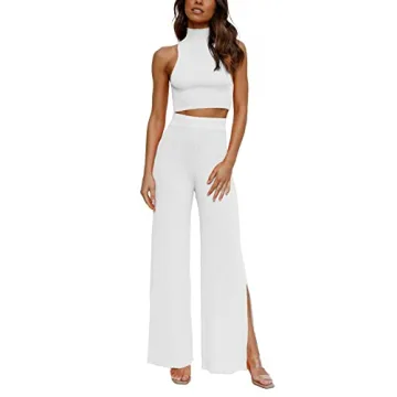 ARTFREE Womens 2 Piece Outfits Sets Casual Sweatsuits Streetwear, Ribbed Knit Palazzo Wide Leg Pants...