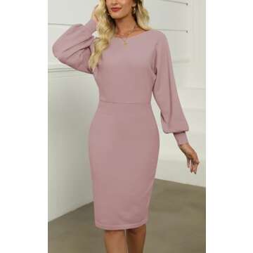 MIROL Women's Casual 2023 Long Puff Sleeve Solid Bodycon Midi Dress Ribbed Knit Oversized Pullover S...