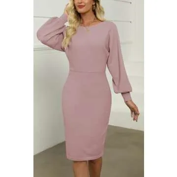 MIROL Women's Casual 2023 Long Puff Sleeve Solid Bodycon Midi Dress Ribbed Knit Oversized Pullover S...