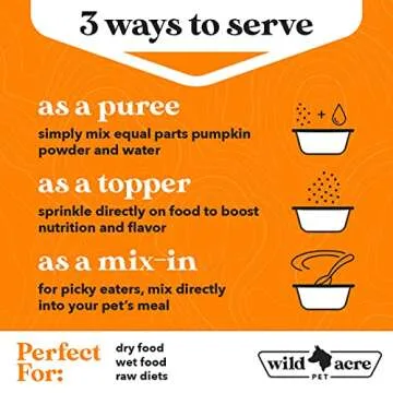 Wild Acre Pumpkin Powder for Dogs - No More Diarrhea or Scoots! - Digestive Puree Treat or Food Topper - Fiber Supplement for Dogs and Cats with Prebiotics, 8.1oz