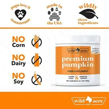 Wild Acre Pumpkin Powder for Dogs - No More Diarrhea or Scoots! - Digestive Puree Treat or Food Topper - Fiber Supplement for Dogs and Cats with Prebiotics, 8.1oz