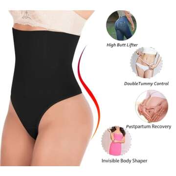Hioffer 328 Women Waist Cincher Girdle Tummy Slimmer Sexy Thong Panty Shapewear Black