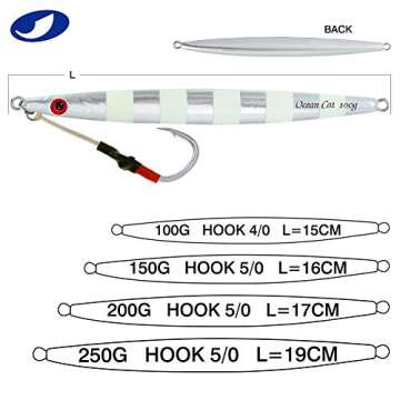 Vertical Fast Slow Metal Lead Jig Jigging Fishing Lures - 5 Colors, 5 Lines Glow 100g/150g/200g