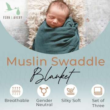 Fern & Avery Stretchy Cotton & Muslin Baby Swaddle Blankets - Soft Receiving Blankets for Newborn Bo...