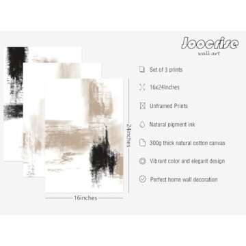 Joocrise Beige Abstract Wall Art Painting Set of 3 Neutral Canvas Wall Art Prints Black Beige Modern...