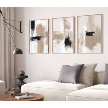 Joocrise Beige Abstract Wall Art Set of 3 Prints Unframed